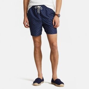 Men's Navy Polka Dot Swim Shorts Polo Ralph Lauren Extra Large Vintage